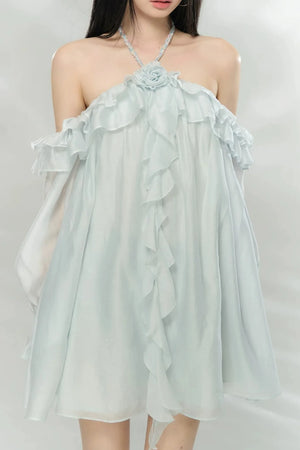 Flowing Ruffled Halter Dress