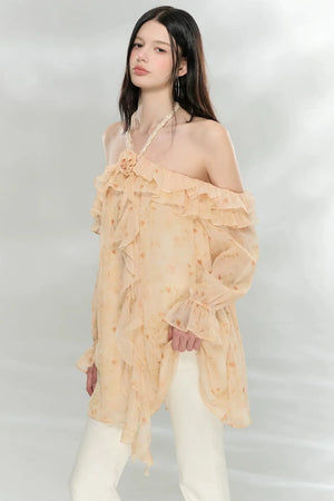 Flowing Ruffled Halter Dress