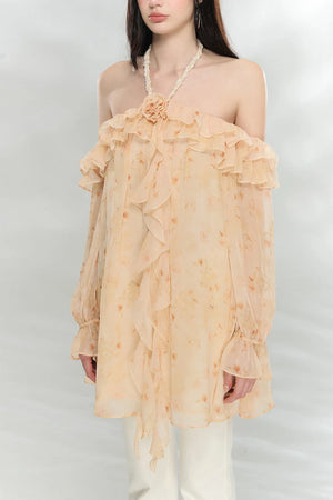 Flowing Ruffled Halter Dress