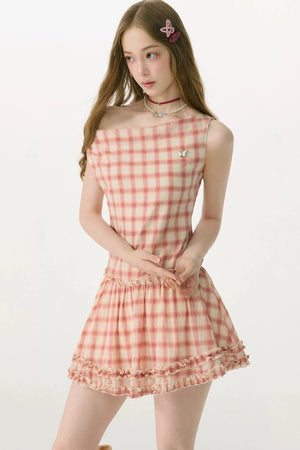 Flutter Collar Plaid Dress