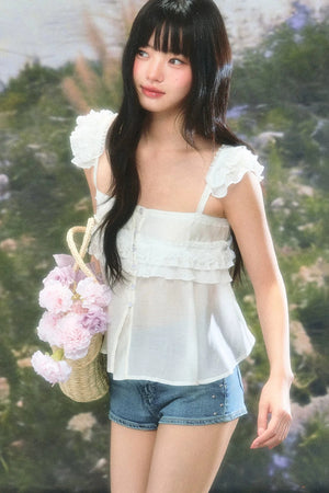 Flutter Sleeve Babydoll Top Set-Up