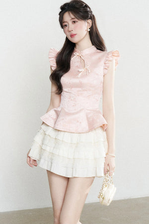 Flutter-Sleeve Pink Blouse