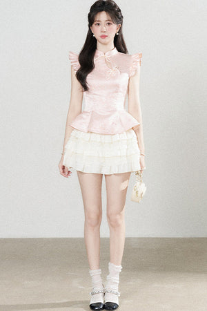 Flutter-Sleeve Pink Blouse