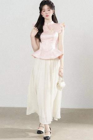 Flutter-Sleeve Pink Blouse