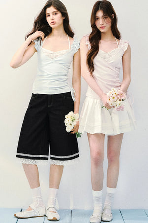 Flutter Sleeve Spliced T-Shirt