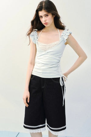 Flutter Sleeve Spliced T-Shirt