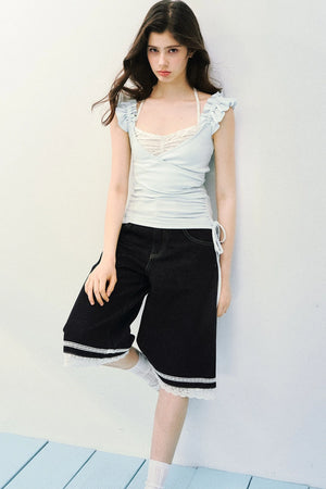 Flutter Sleeve Spliced T-Shirt