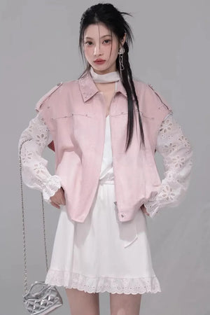 Fog Pink Denim Vest Jacket