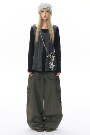 Foldable Hem Wide Leg Pants