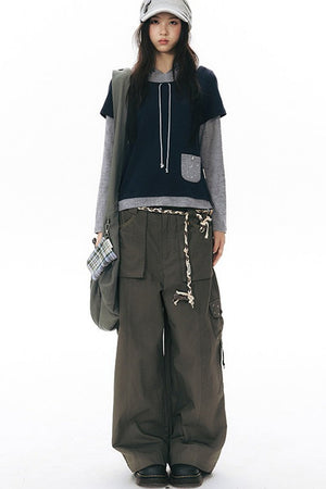 Foldable Hem Wide Leg Pants