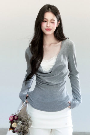 Fragile Gray Flower Swing Knitwear
