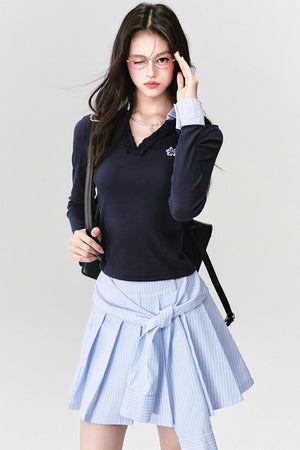 Fragile Love Letter Pleated Skirt Set-Up