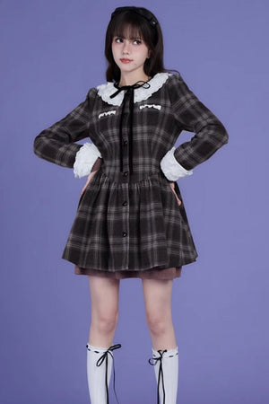 Fragrance Lace Collar Tweed Long Sleeve Dress