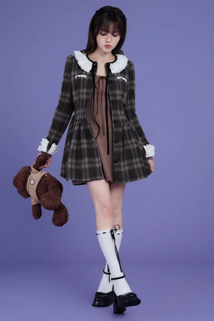 Fragrance Lace Collar Tweed Long Sleeve Dress