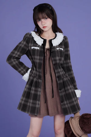 Fragrance Lace Collar Tweed Long Sleeve Dress