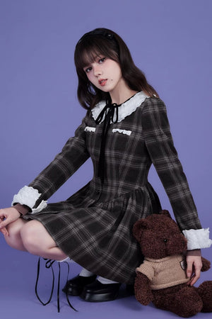 Fragrance Lace Collar Tweed Long Sleeve Dress