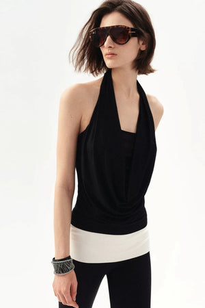 French Beaded Halter Backless Top