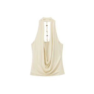 French Beaded Halter Backless Top