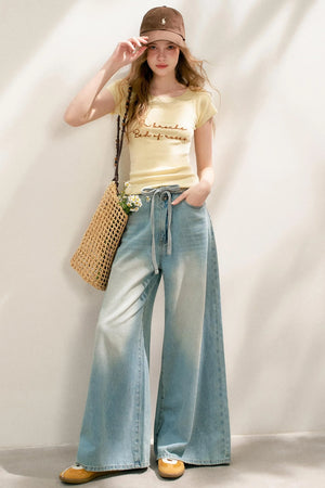 French Blue Wide-Leg Jeans