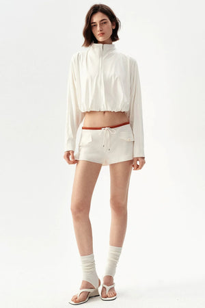 French Caramel Color Block Linen Shorts