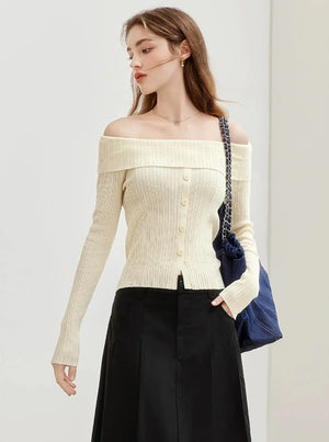 French Design Off-Shoulder Knit Top