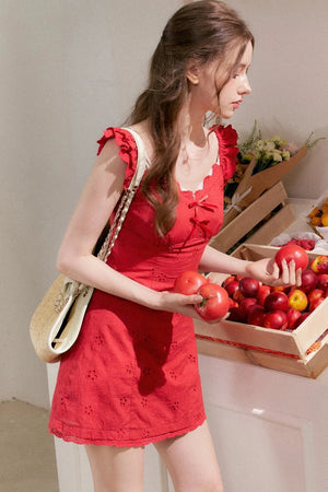French Five-Petal Flower Embroidery Double-Layer Mini Dress