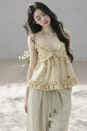 French Floral Ruffle Babydoll Top