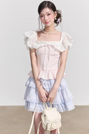 French Floral Ruffle Blouse