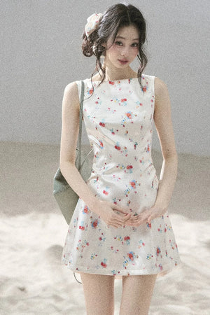 French Floral Satin Dress