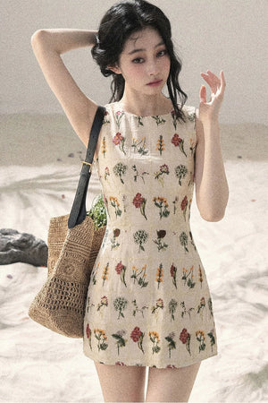 French Floral Waist Dress