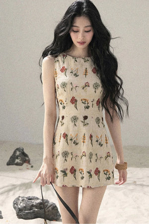 French Floral Waist Dress
