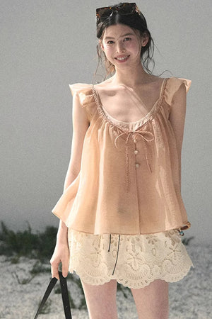 French Flutter Sleeve Babydoll Top Set