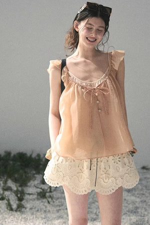 French Flutter Sleeve Babydoll Top Set