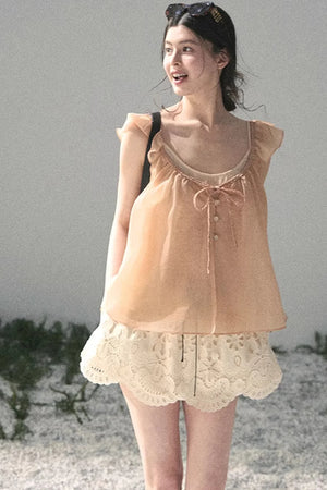 French Flutter Sleeve Babydoll Top Set