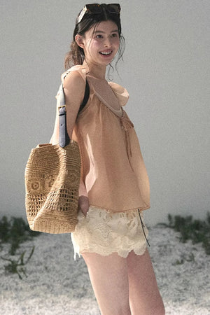 French Flutter Sleeve Babydoll Top Set