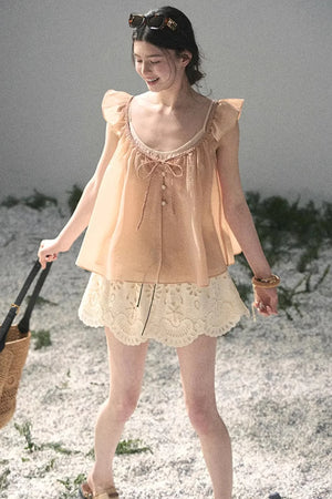 French Flutter Sleeve Babydoll Top Set