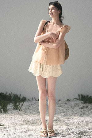 French Flutter Sleeve Babydoll Top Set