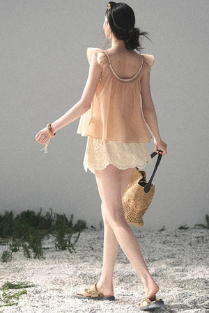 French Flutter Sleeve Babydoll Top Set