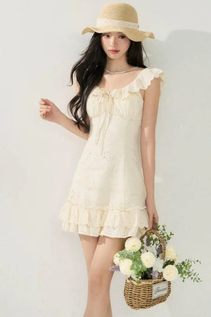 French Flutter Sleeve Ruffle Dress