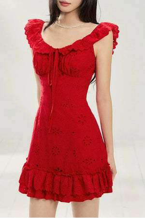 French Flutter Sleeve Ruffle Dress