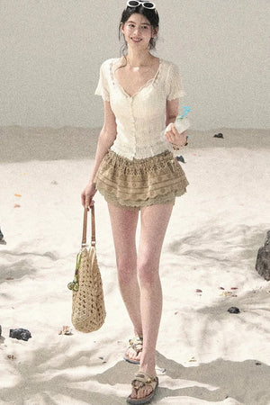 French Hollow-Out Knit Top Set-Up