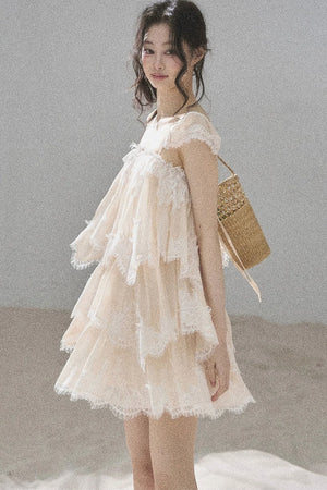 French Irregular Lace Mesh Top Set-Up
