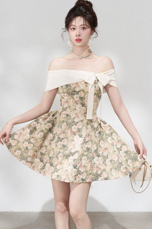 French Jacquard Off-Shoulder Dress