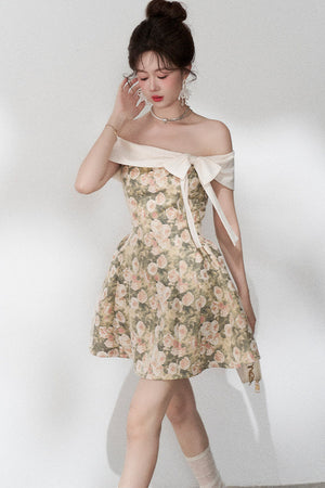 French Jacquard Off-Shoulder Dress