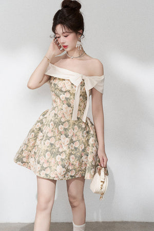 French Jacquard Off-Shoulder Dress