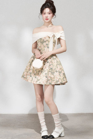 French Jacquard Off-Shoulder Dress