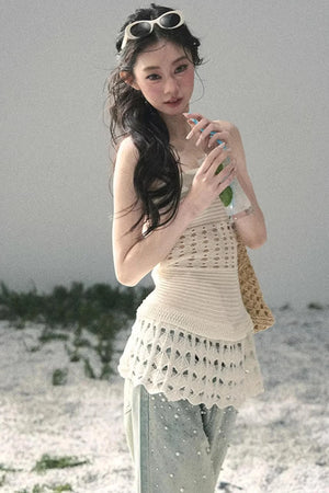 French Knitted Hollow-Out Camisole