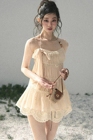 French Lace Chiffon Halter Top