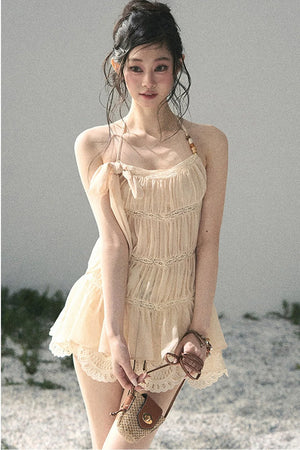 French Lace Chiffon Halter Top