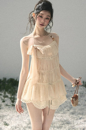 French Lace Chiffon Halter Top